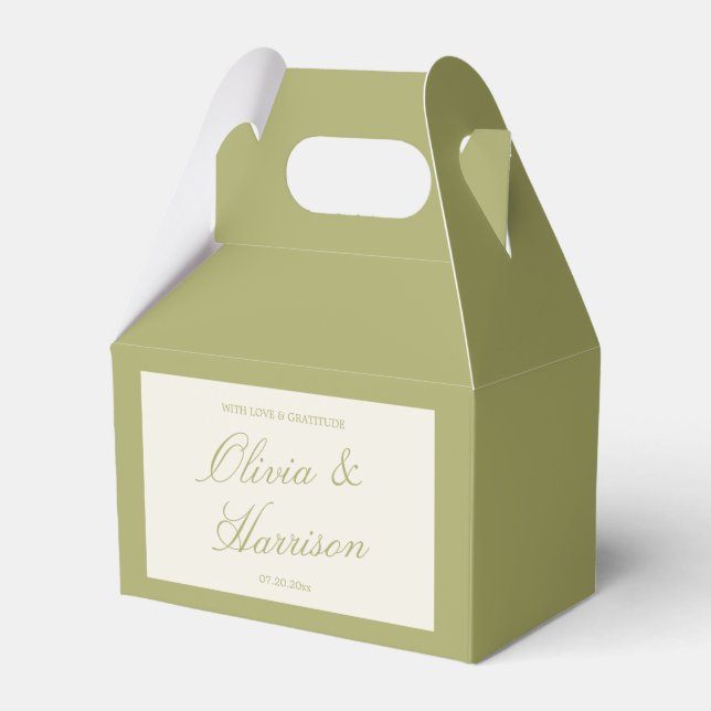 Ballotins Boîte de faveur de mariage en calligraphie vert ol (Verso)