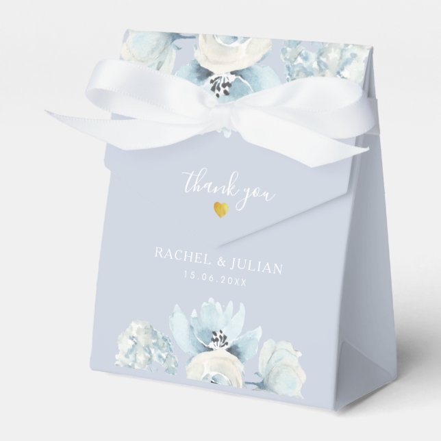 Ballotins boîte de faveur de mariage florale bleu poussiéreu (Verso)