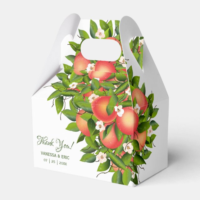 Ballotins Boîte de faveur de mariage | Fruit de pêche modern (Verso)