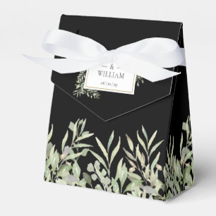 Ballotins Boîte de faveur de mariage noir élégant feuillage 