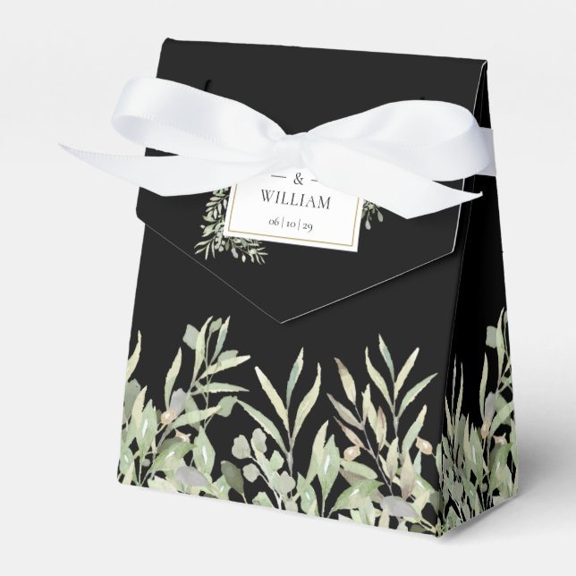 Ballotins Boîte de faveur de mariage noir élégant feuillage  (Verso)