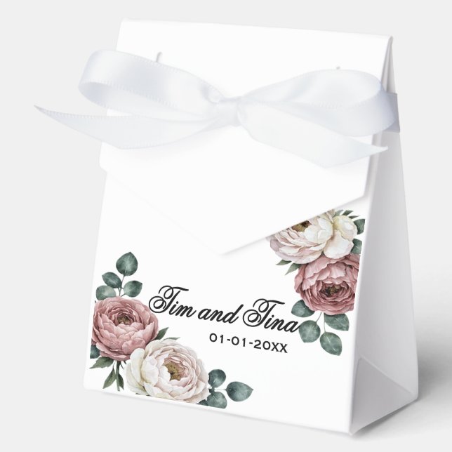 Ballotins Boîte de Faveur de Mariage Rose Florale (Recto)