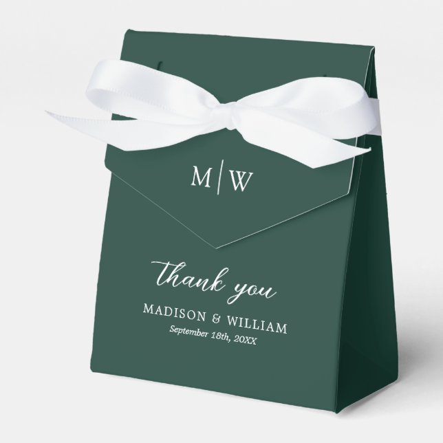 Ballotins Boîte de Faveur de Mariage Vert Émeraude Monogramm (Verso)