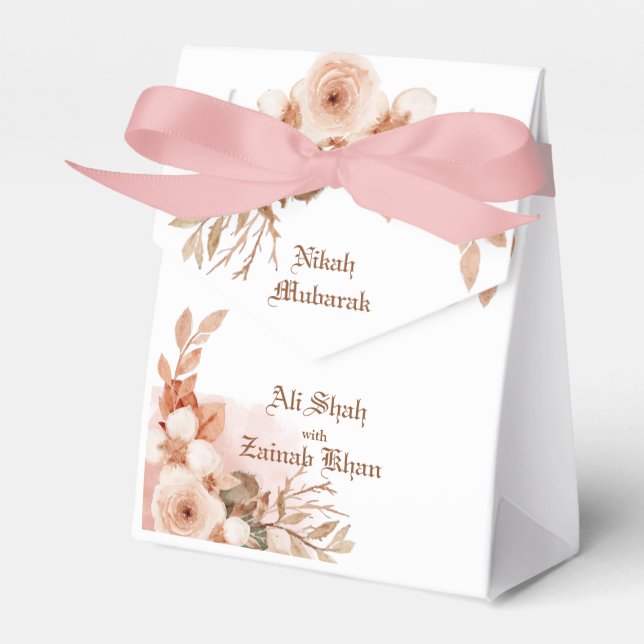 Ballotins Boîte de Faveur de Nikah Mubarak à fleurs en or ro (Verso)