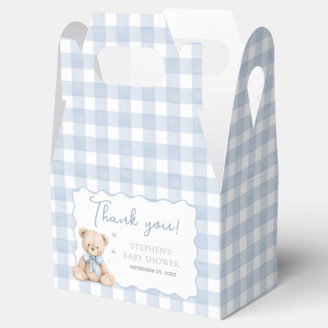 Ballotins Boîte de faveur de Teddy Bear Blue Gingham (Ouvert)