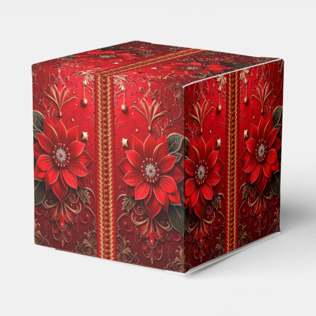 Ballotins Boîte de faveur de vacances à fleurs rouges (Arrière)
