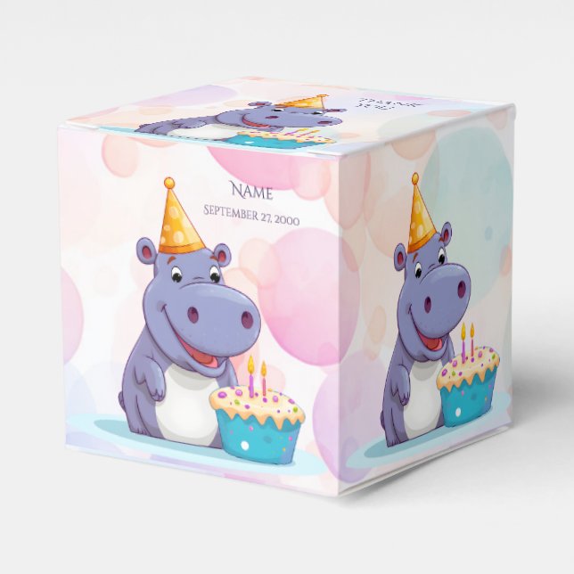Ballotins Boîte de faveur d'hippopotame d'anniversaire (Verso)