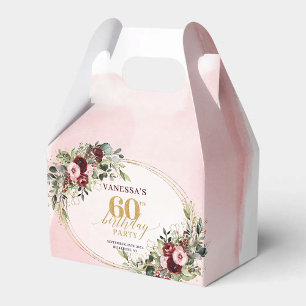 Ballotins Boîte de Faveur Élégante Boho Bourgogne Or 60ème F