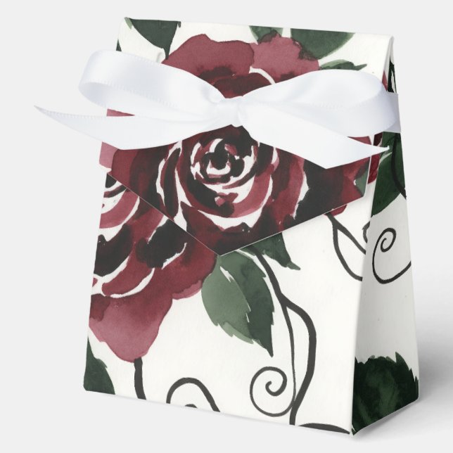 Ballotins Boîte de Faveur Florale de Roses Rouge Foncé (Recto)