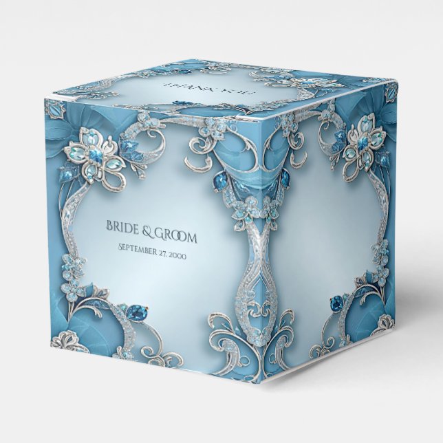 Ballotins Boîte de faveur florale ornée bleue (Verso)
