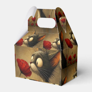 Ballotins Boîte de faveur Gable Chat noir et blanc Fleur rou