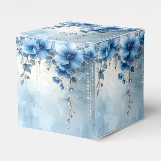 Ballotins Boîte de Faveurs Fleurs Bleues et Perles (Verso)
