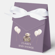 Boîte de faveurs violette avec un ours en peluche