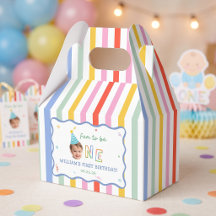 Boîte de Fête d'Anniversaire Rayée et Colorée pour