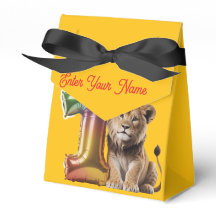 Boîte de Fête Jaune pour 1er Anniversaire Lion Béb