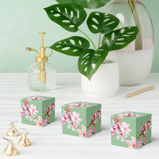 Ballotins Boîte de Fête Vert Sauge Fleurs Roses de Printemps