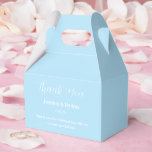 Ballotins Boîte de friandises pour fête<br><div class="desc">La boîte de faveurs de fête est présentée dans une élégante couleur bleu clair.
Personnalisez cet article et remplacez le texte exemple par le vôtre.
Astuce : il suffit d'ajouter vos délicieuses friandises et un ruban de fête.</div>