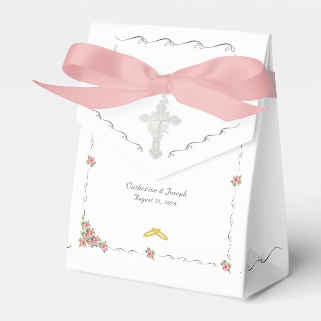 Ballotins Boîte de mariage catholique Rose nuptiale (Verso)