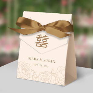 Ballotins Boîte de mariage élégante Double Bonheur Pivoines
