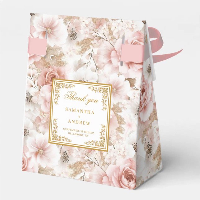 Ballotins Boîte de mariage moderne en ivoire rose rose rose  (Modern Dusty Pink Ivory Gold Wedding Favor Box)