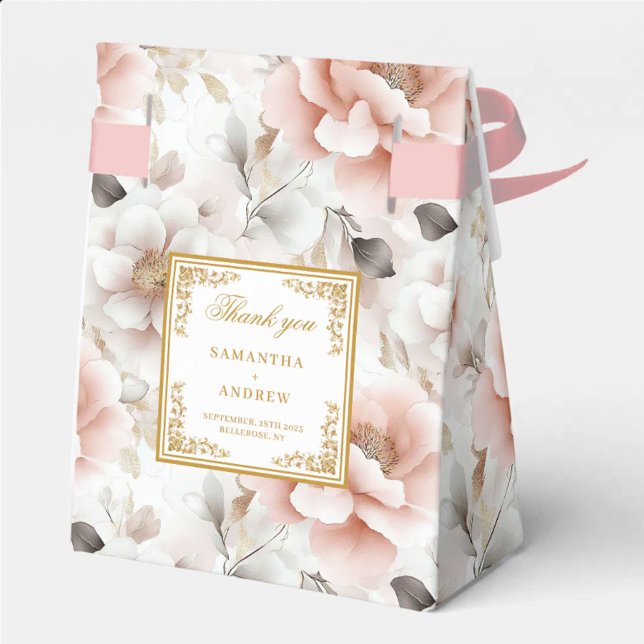 Ballotins Boîte de Merci de Mariage en or blanc chic (Chic Blush Ivory Gold Wedding Thank You Box)