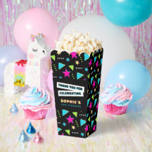 Boîte de popcorn de fête d'anniversaire rétro néon