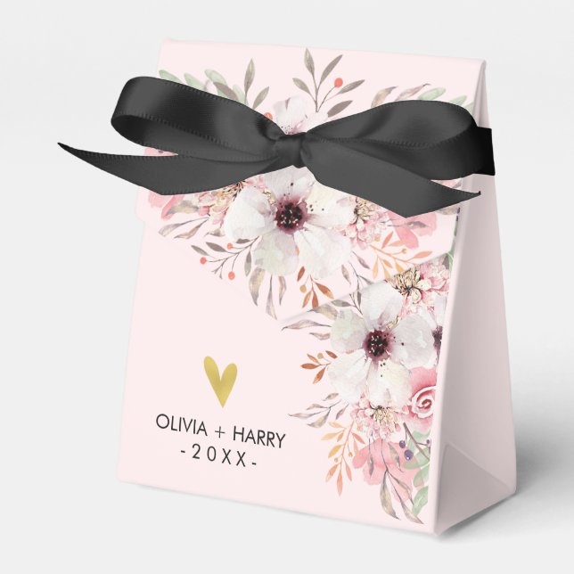 Ballotins Boîte de préférence Coeur Or Floral Personnalisé | (Verso)