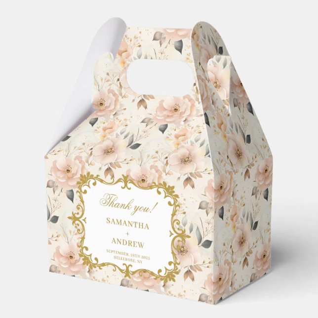 Ballotins Boîte de préférence Noir Noir Romantique Blush ave (Romantic Blush Gold Wedding Favor Box with Floral)