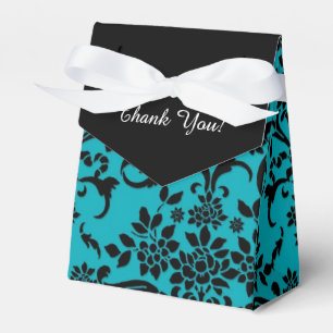 Ballotins Boîte de Remerciement en Damas Noir Turquoise Pous