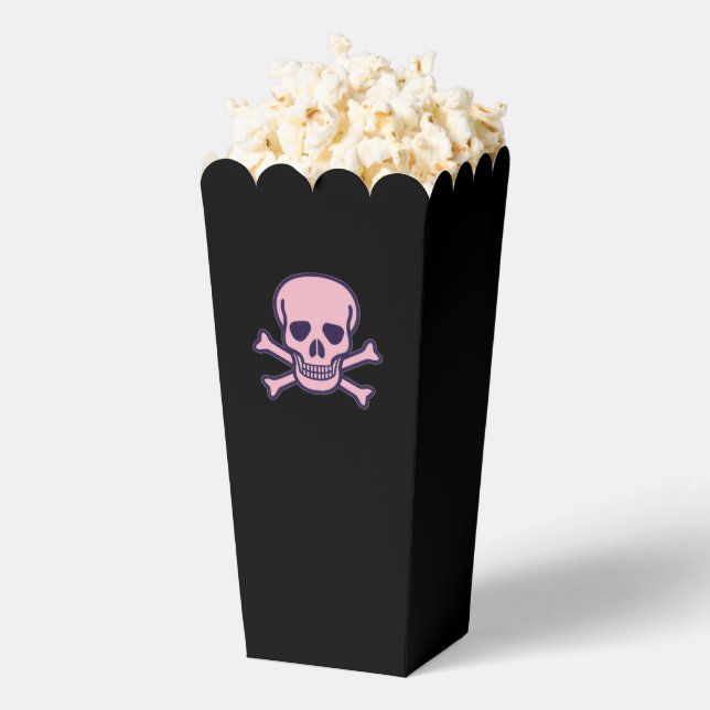 Ballotins Boîtes à pop-corn noir crâne rose (Sauté)