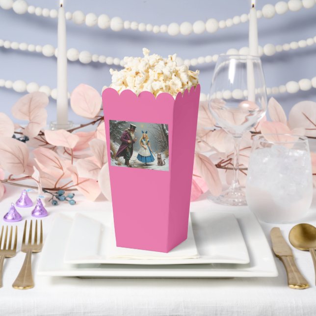 Ballotins Boîtes à popcorn rose Alice d'hiver (Mariage)