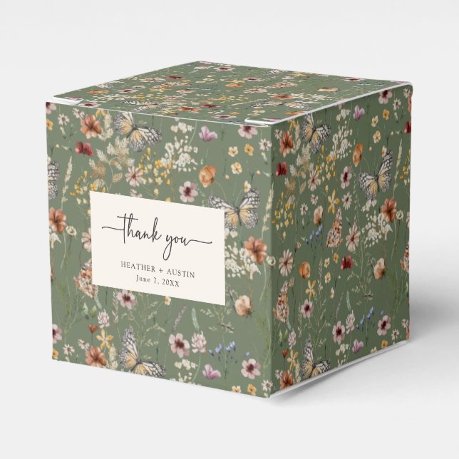 Ballotins Boîtes de cadeaux de mariage Boho Merci Vert (Verso)