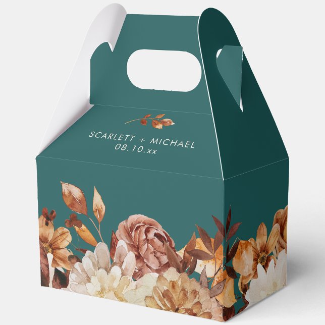 Ballotins Boîtes de cadeaux de mariage sarcelle (Teal Autumn Floral Wedding Favor Boxes by Painted Paperie
)