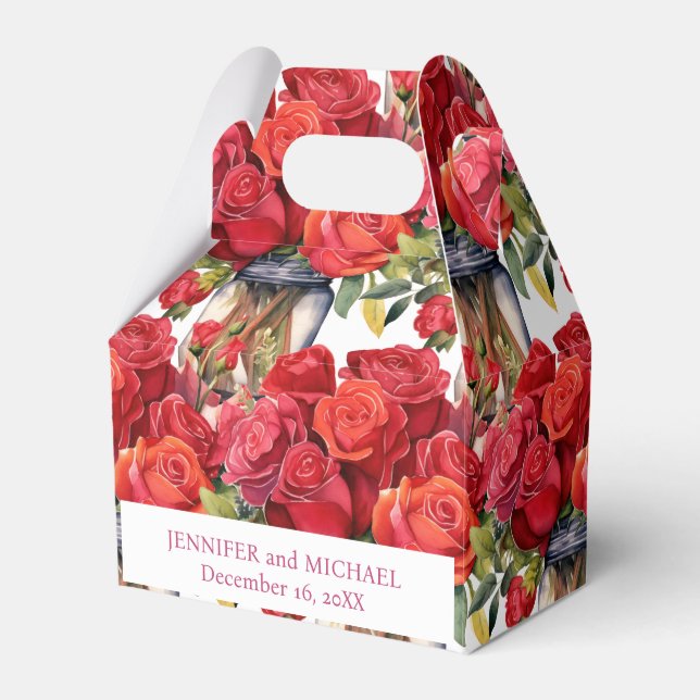 Ballotins Boîtes de Faveur à l'Aquarelle de Roses Rouges (Verso)
