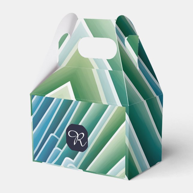 Ballotins Boîtes de faveur abstraites bleu-vert Monogramme p (Verso)