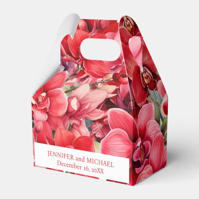 Ballotins Boîtes de faveur d'aquarelle d'orchidées rouges (Verso)
