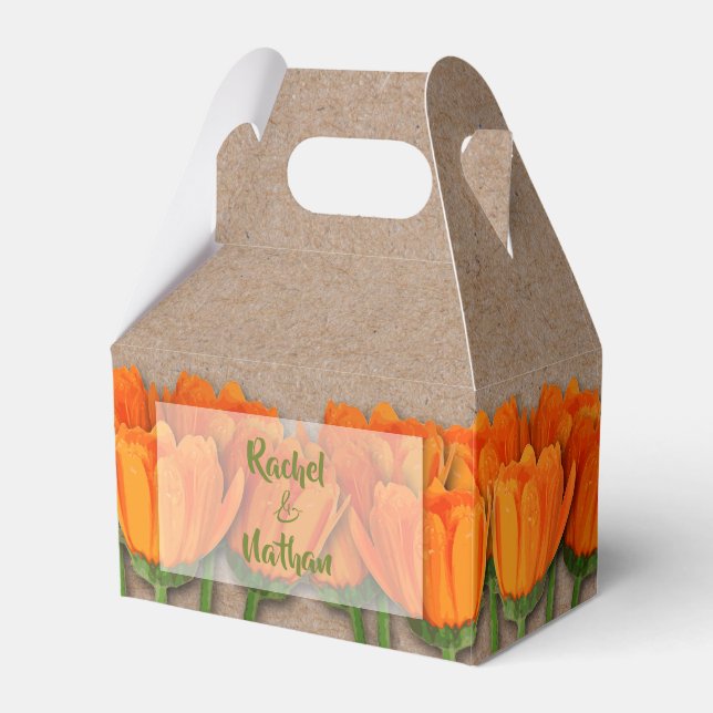 Ballotins Boîtes de faveur de kraft de tulipes orange Gable (Verso)