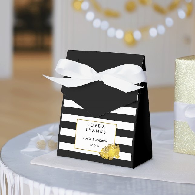 Ballotins Boîtes De Faveur De Mariage | Black Stripe & Gold  (Créateur téléchargé)