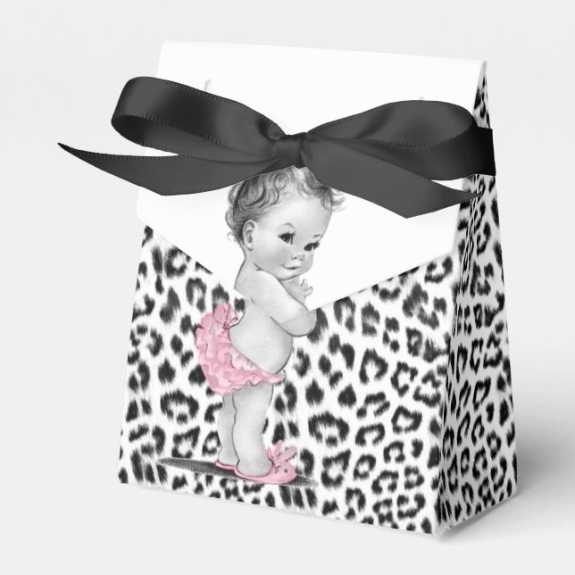 Ballotins Boîtes de faveurs de Baby Shower Bébé Léopard Rose (Verso)