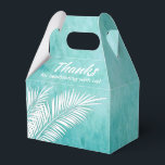 Ballotins Boîtes de faveurs de fête Turquoise Océan avec Pal<br><div class="desc">Boîtes de faveurs de fête avec des feuilles de palmier blanches sur un fond aquarelle turquoise océan. Parfait pour toute célébration, fête d'anniversaire, douche de mariée, fête de fiançailles, fête de retraite, mariage et plus encore. Cliquez sur PERSONNALISER pour changer la couleur de fond, les polices et ajouter du texte....</div>
