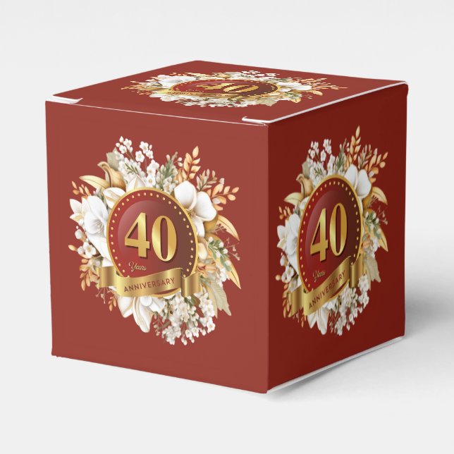 Ballotins Bourgogne et or Floral 40e anniversaire Mariage (Verso)