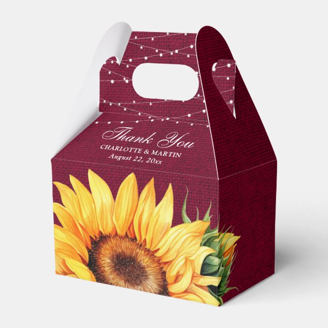 Ballotins Bourgogne rustique Burlap Tournesol Mariage Favor  (Verso)