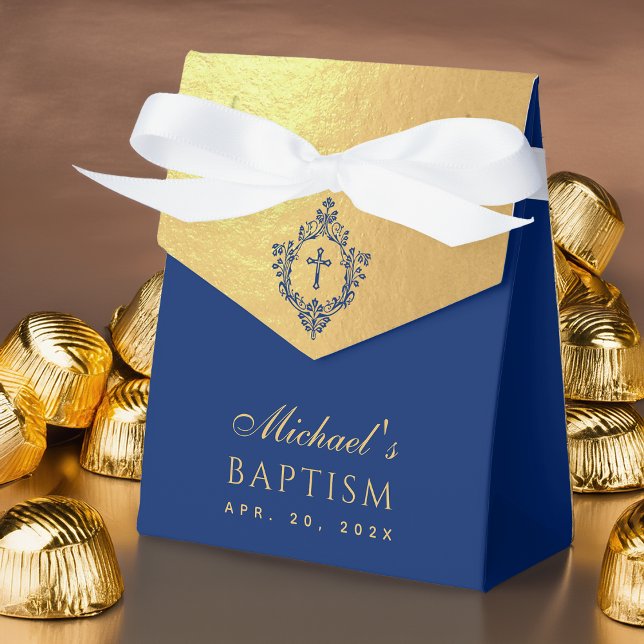 Ballotins Boy Baptism Faux Gold Royal Blue Crest Religious (Créateur téléchargé)