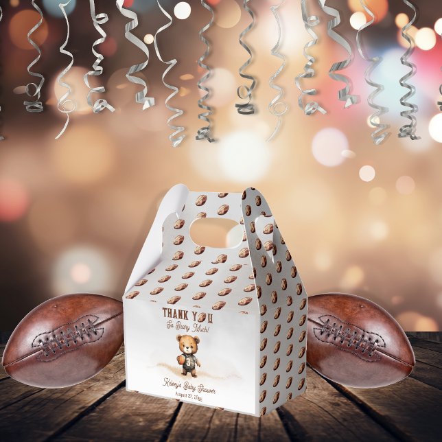 Ballotins Boy Bearly Wait Baby shower de football américain (Teddy Bear Boy American Football Baby Shower "Thank You So Beary Much!" Favor Box - Bearly Wait)