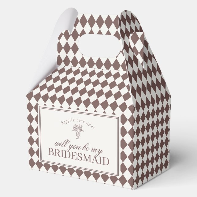 Ballotins Brown Harlequin Checkered Bridesmaid Proposal Box (Recto)