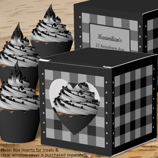 Ballotins Buffalo Check - Gris et Noir - Ballotin cardiaque (Buffalo Check - Gray and Black - Heart Favor Box - Cupcakes by Leapfroglisics Shop)
