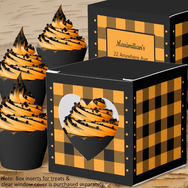 Ballotins Buffalo Check - Orange et Noir - Ballotin cardiaqu (Buffalo Check - Orange and Black - Heart Favor Box - Cupcakes - by Leapfroglisics Shop)