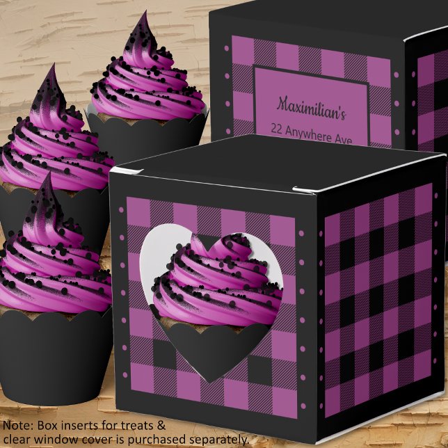 Ballotins Buffalo Check - violet et noir - Ballotin cardiaqu (Buffalo Check - Purple and Black - Heart Favor Box - Cupcakes - By Leapfroglisics Shop)