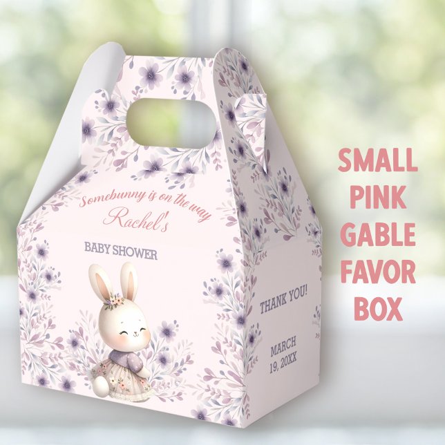Ballotins Bunny Pink Purple Floral Spring Baby shower (Easter Bunny pink small Gable Favor Boxes - You can choose from 3 sizes of these gable favor boxes.)