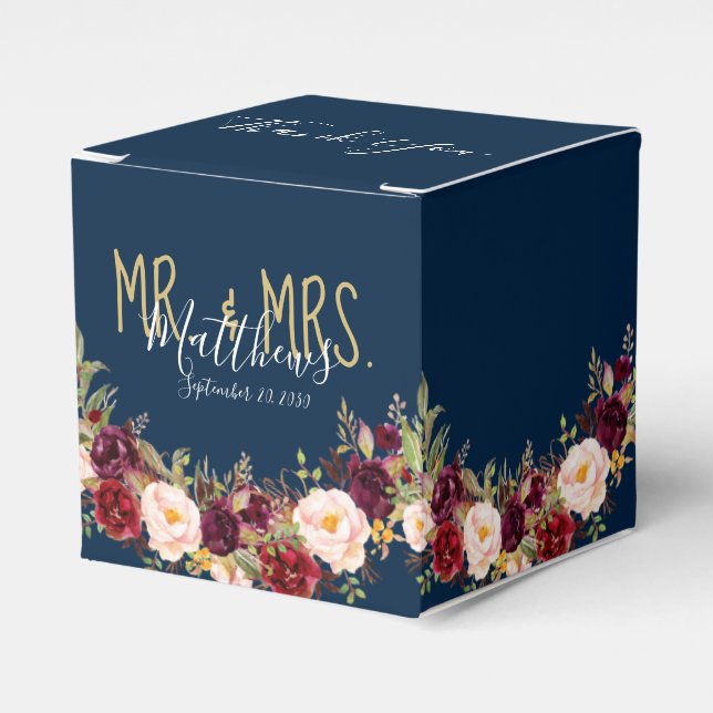 Ballotins Burgundy Floral Navy Bleu Script Rustique Mariage (Verso)